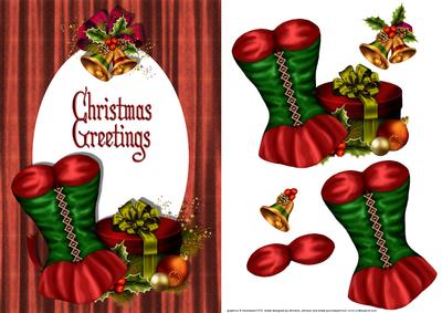 Christmas Corset, Present, Decoration and Bells Card Front