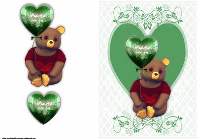 Valentine Cute Bear Card Front with Decoupage