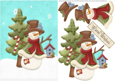 Winter Snowman Card Front with Decoupage