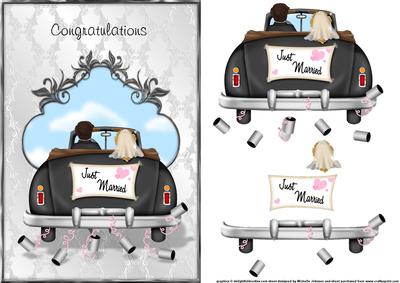 Just Married Card Front with Decoupage