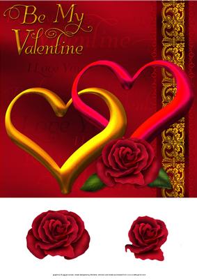 Hearts and Rose Valentines 8x8 Card Front Topper