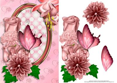 Pink Flowers and Butterfly Card Front
