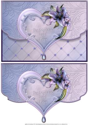 Wife Heart and Lilies Fancy Edge Faux Envelope Card