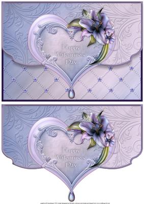 Valentines Heart and Lilies Fancy Edge Faux Envelope Card