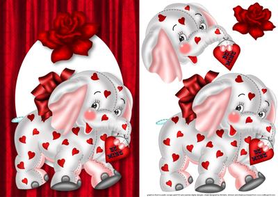 Be Mine Elephant Card Front with Decoupage