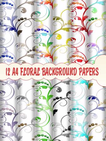 12 A4 Floral Coloured Background Sheets