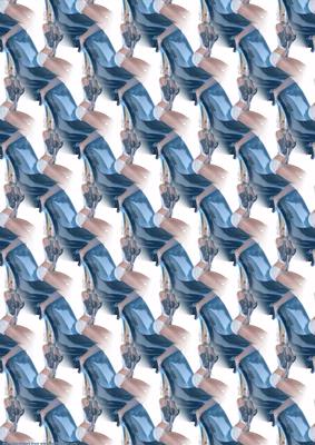 Woman Sitting on a Shoe Background Blue