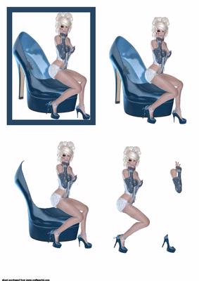 Woman Sitting on a Shoe Step by Step Blue