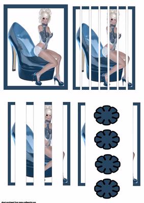 Woman Sitting on a Shoe Stacker Blue