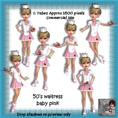 6 50's Waitress Baby Pink Poser Tubes