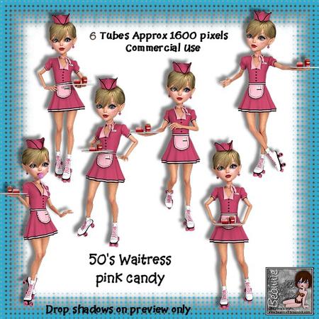 6 50's Waitress Pink Candy Poser Tubes