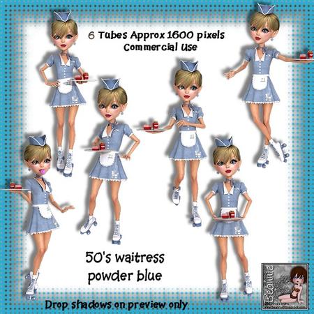 6 50's Waitress Powder Blue Poser Tubes