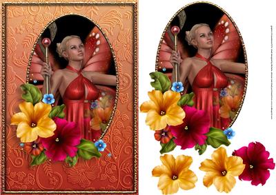 Fairy and Petunias Card Front Orange