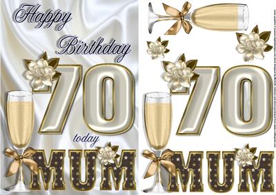 Champagne for Mum 70 Card Front with Decoupage
