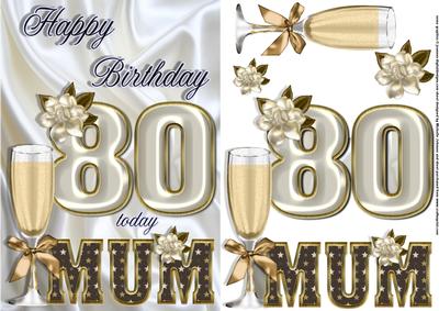 Champagne for Mum 80 Card Front with Decoupage