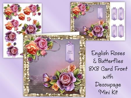 English Roses and Butterfly 8x8 Card Front with Decoupage