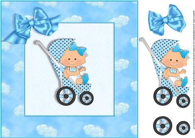 Stroller Baby Boy 8x8 Card Front with Decoupage