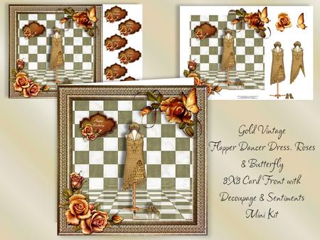 Gold Flapper Dancer Dress, Roses & Butterflie 8x8 Mini Kit