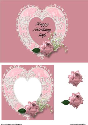 Hearts and Roses Wife Birthday Card Front