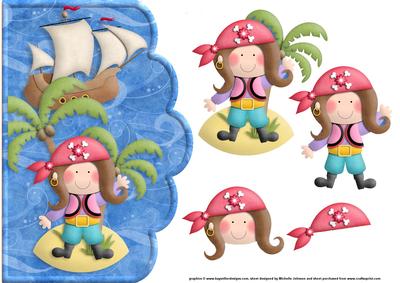 Girl Pirate Scalloped Edge Curve Card