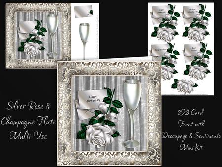 Silver Rose and Champagne Flute (multi-use) 8x8 Mini Kit