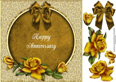 Golden Anniversary 8x8 Card Topper with Decoupage