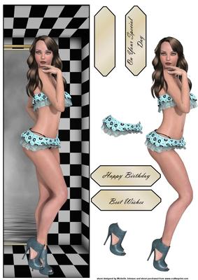 Vintage Pinup Dl Card with Decoupage