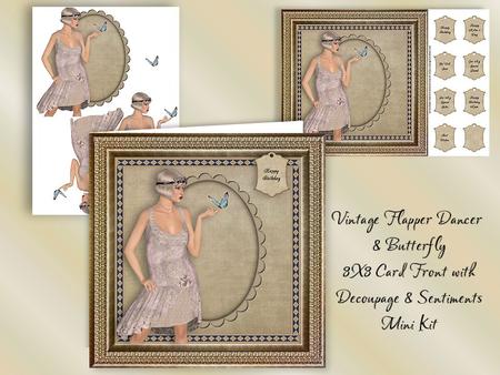 Vintage Flapper Dancer and Butterfly 8x8 Card Front Mini Kit