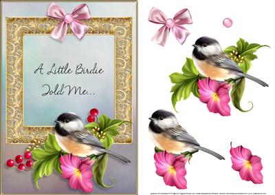 A Little Birdie Told Me Card Front with Decoupage