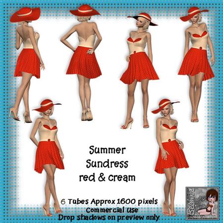 6 Ladies Summer Dress Red & Cream Poser Tubes