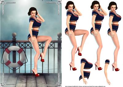 1950's Vintage Sailor Pin Up Girl Card Front 2