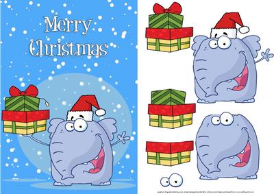 Christmas Elephant Card Front with Decoupage