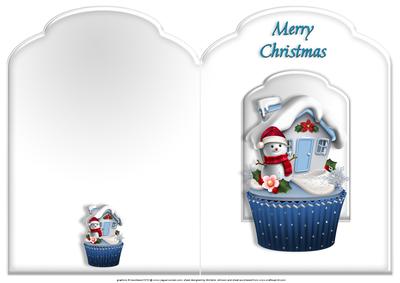 Christmas Snowman Cupcake Scalloped Top Quick Card
