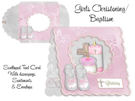 Girls Christening or Baptism Scalloped Tent Card Kit