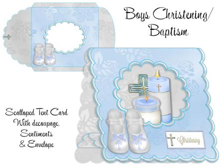Boys Christening or Baptism Scalloped Tent Card Kit