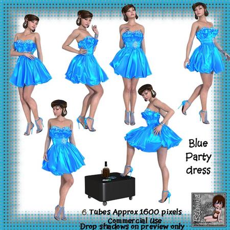 6 Blue Party Dress Poser Tubes