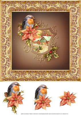 Christmas Robin 8x8 Card with Decoupage