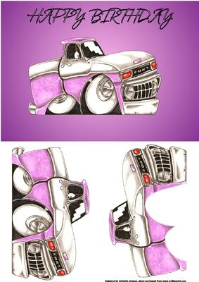 Lilac Truck Card Front with Decoupage