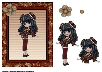 Oriental Cute Girl Card Front
