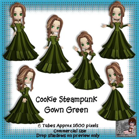 6 Cookie Steampunk Gown in Green Poser Tubes
