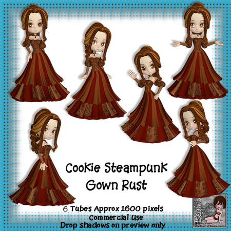 6 Cookie Steampunk Gown in Rust Poser Tubes