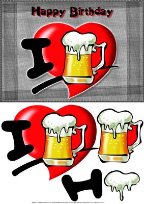 I Love Beer Card Front with Decoupage