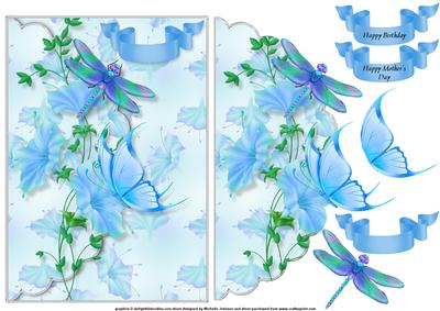 Butterfly and Dragonfly Scalloped Edge Envelope Card