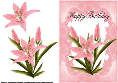 Pink Lily Birthday Card Front