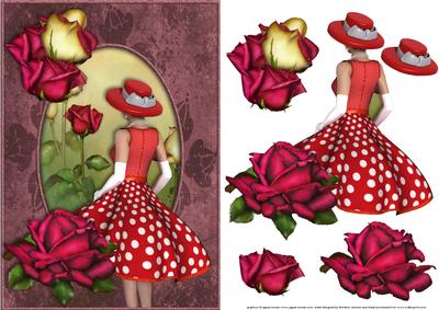 Lady in Red with Roses Card Front