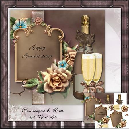 Champagne and Roses (multi-use) 8x8 Card Front Mini Kit