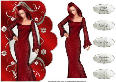 Lady in Red Scalloped Edge Curve Card
