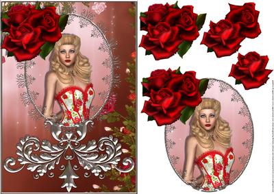 Vintage Rose Card Front with Red Roses