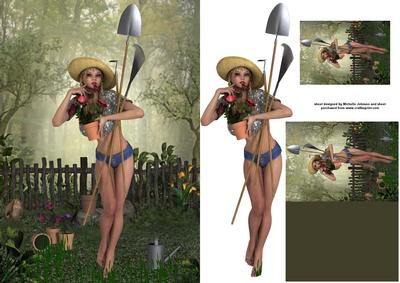Sexy Lady in the Garden Card Front Topper