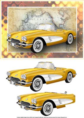 Yellow Vintage Sports Car Card Front